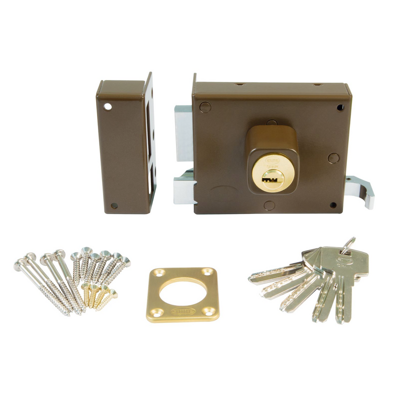 100mm wide brown overlay lock with security cylinder for doors