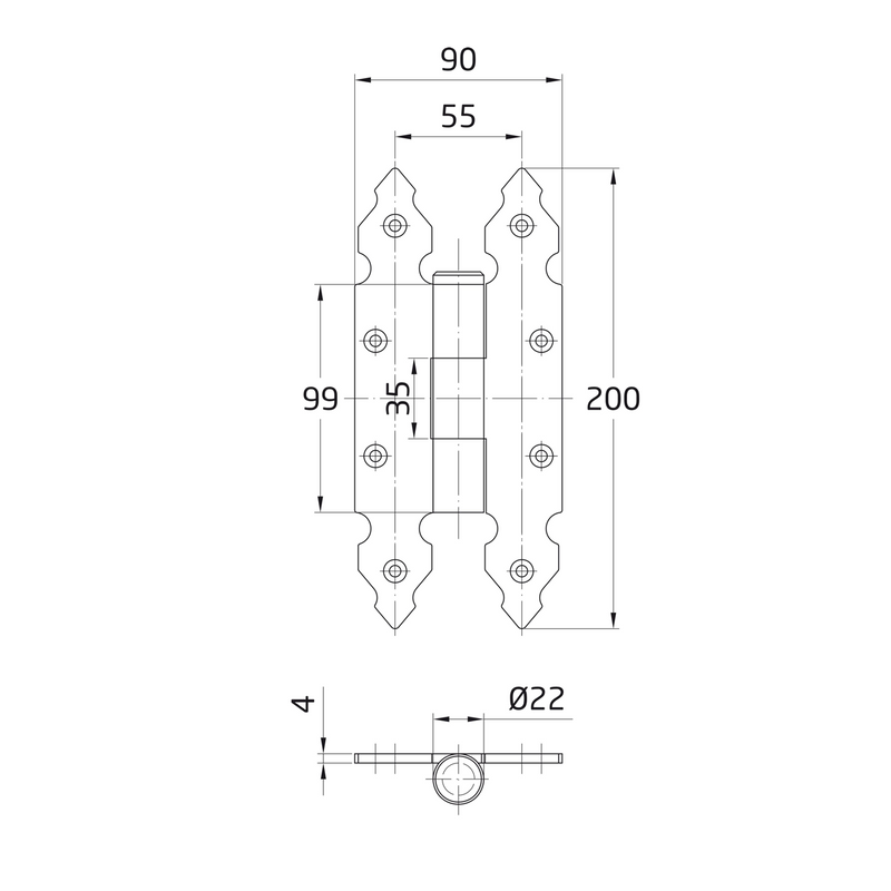 200x90mm black finish rustic book hinge for shutters