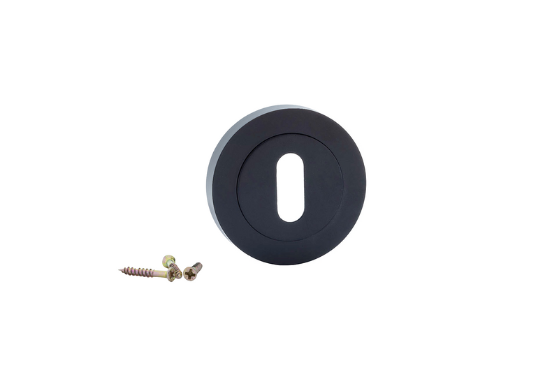 Bocallave roseta redonda oval en acabado negro para puertas