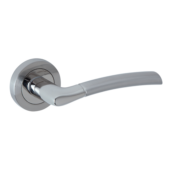 Belenus aluminum handle with Round Rosette in combined nickel finish for doors 