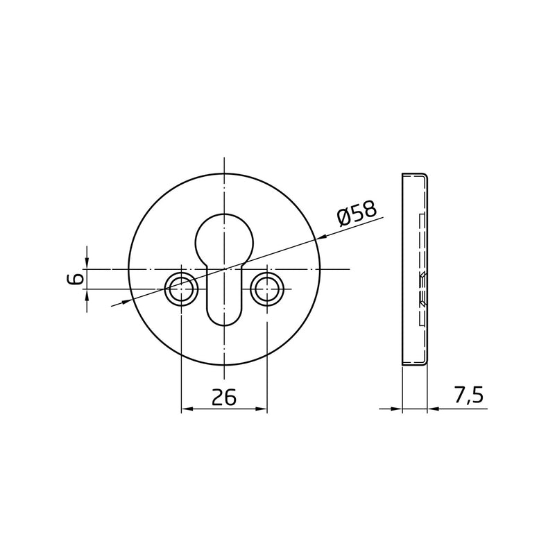 Fechadura de latão com acabamento em couro de 58 mm e parafusos visíveis para escudos de segurança