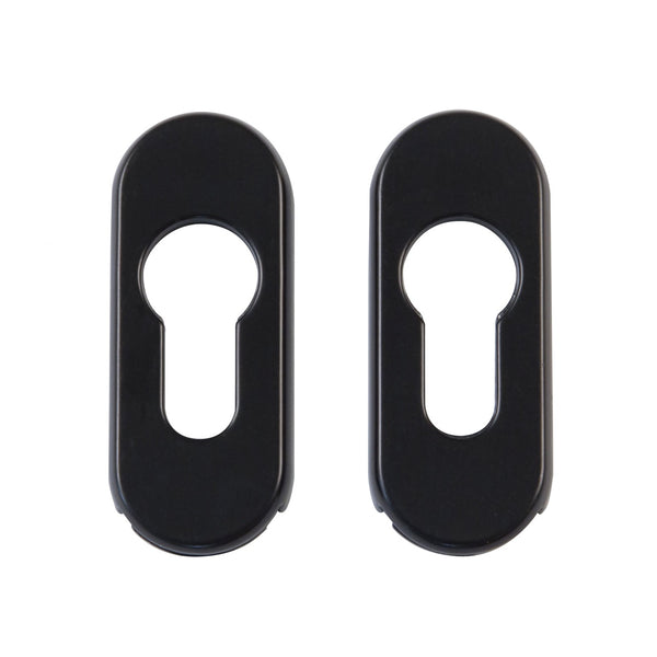 Escudo de seguridad aluminio negro de 70x29mm placa ovalada para puertas metálicas