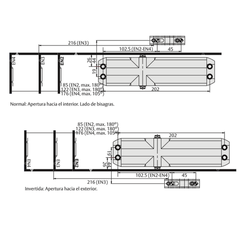 Cierrapuertas Tesa CT1800 dorado para puertas de tráfico medio-alto y anti-incendios