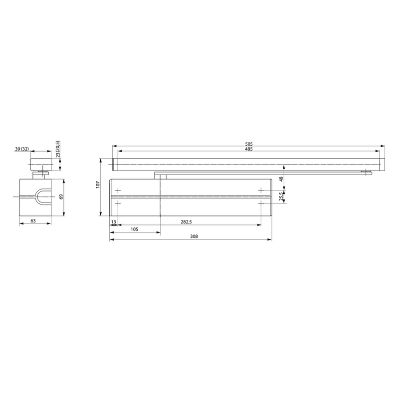 Tesa DC340 black rack and pinion door closer without arm suitable for fire doors