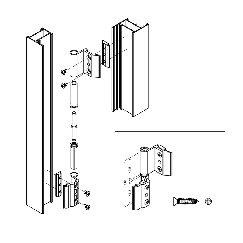 White aluminum hinge for 40/20 profile opening windows