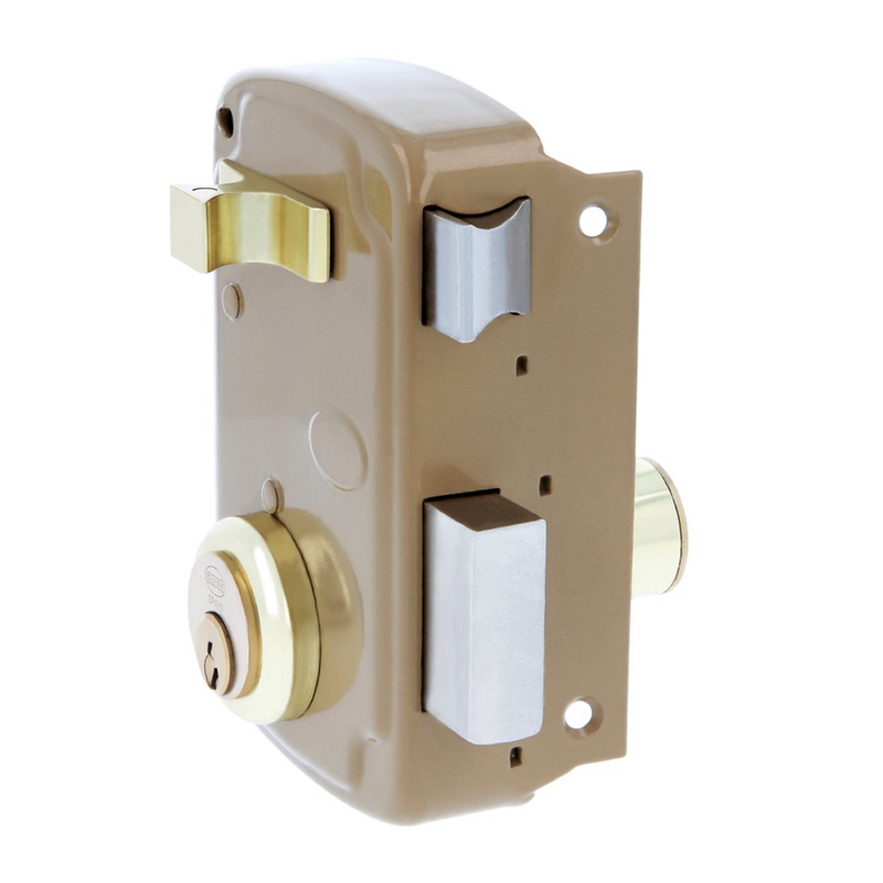 76mm overlay lock with curved edge in gold finish with round cylinder with serreta key