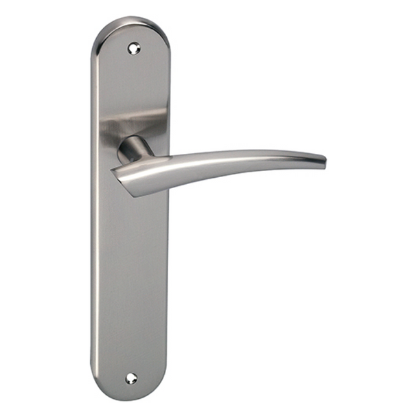 Avant-garde handle with oval plate in satin nickel finish for '330' model doors 