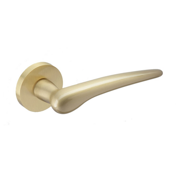 Brass handle with Round Rosette for doors satin gold finish model Com.ma 106 