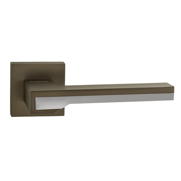 Straight style handle with square rose in graphite and matte chrome finish for doors 