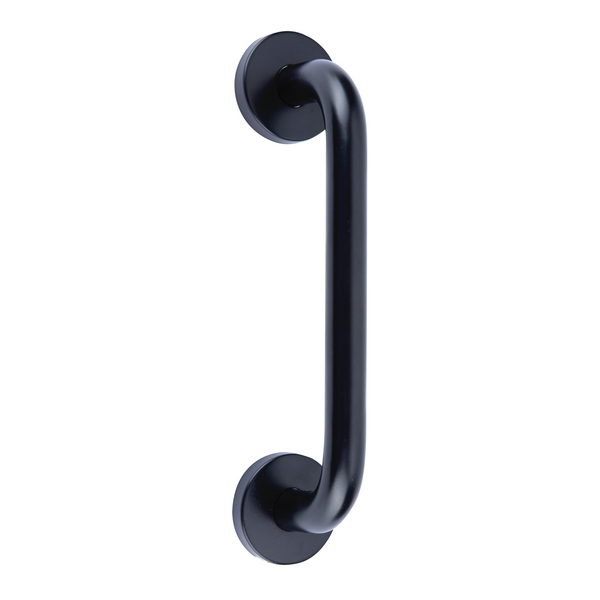 Handle model 034 in black finished stainless steel with round rosette for doors 