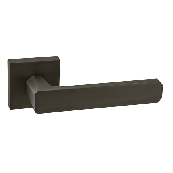 Minimalist Kouk zamak handle with square rose in titanium finish for doors 