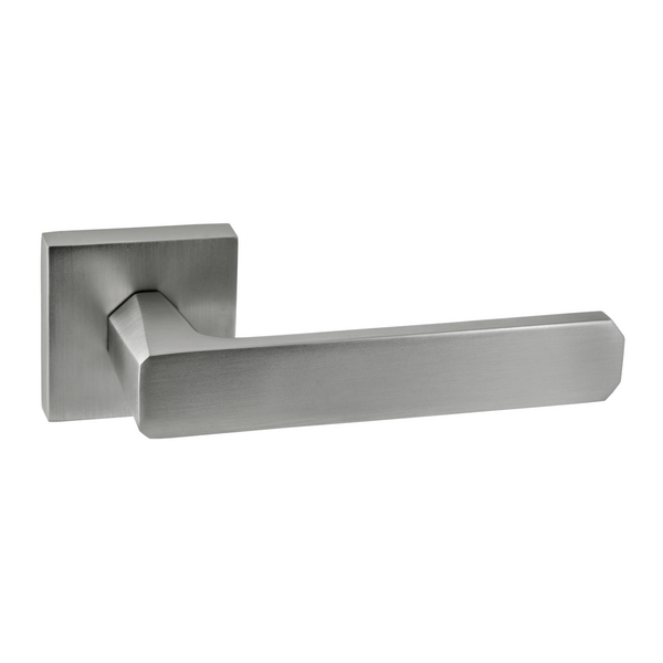 Minimalist Kouk zamak handle with square rosette in nickel-plated finish for doors 