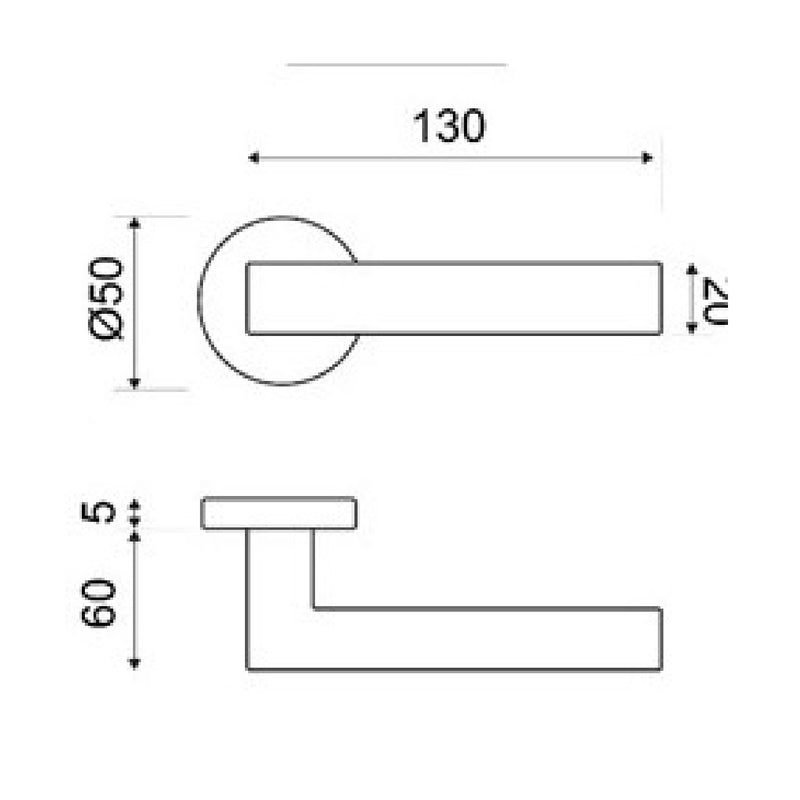 Olanda handle with round stainless steel rose in shiny chrome for doors