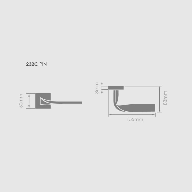 Designer handle model 232C Pin with square rosette in shiny chrome