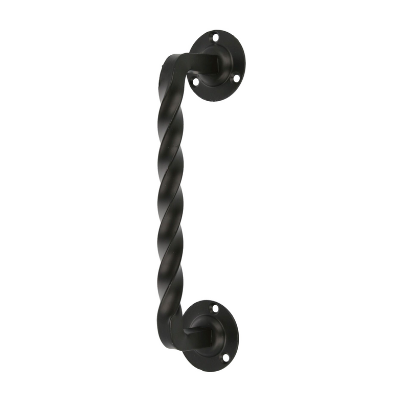 Puxador rústico 190x56mm em preto com rosetas de 52mm para portas