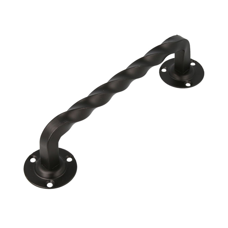 Puxador rústico 190x56mm em preto com rosetas de 52mm para portas