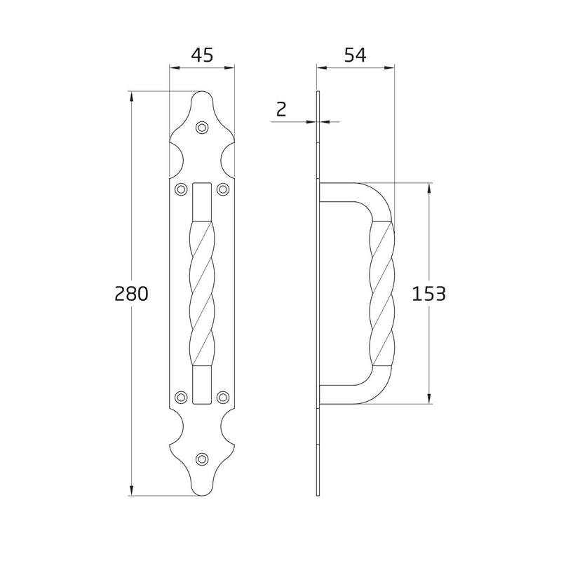 280x45mm rustic black handle with smooth plate for doors