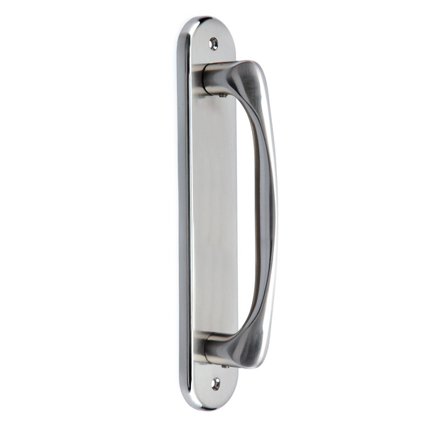 Wave pull handle with oval zamak plate in satin nickel finish model 554 