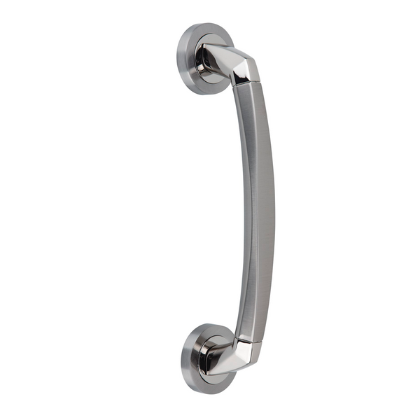 Zamak handle in two-tone combined nickel finish with round rosette '324' 