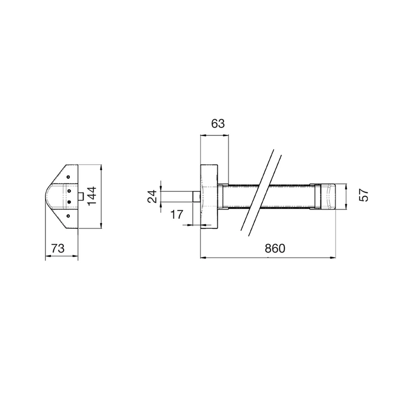 Black quick-mounted panic bar with one point, 900mm, 8-inch square