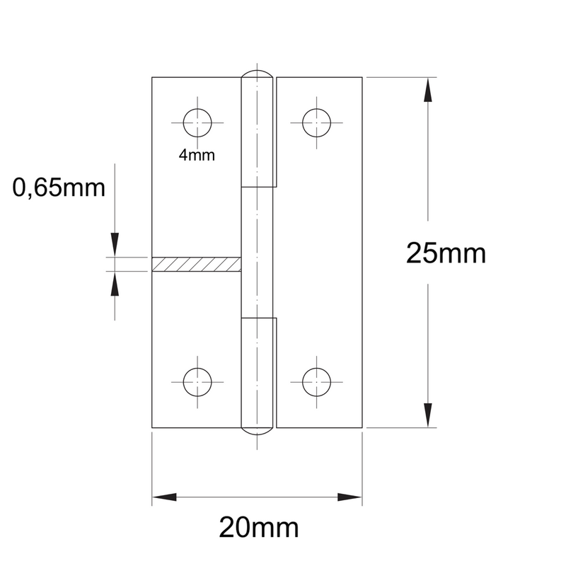 Medidas Bisagra de libro de acero zincado de gran calidad de 25x20 mm para armarios