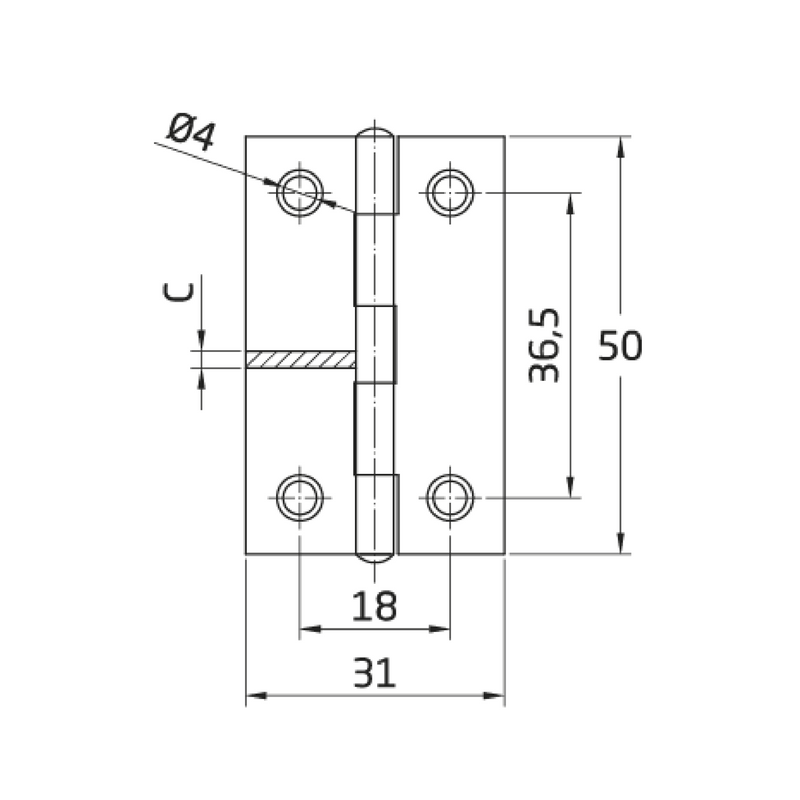 Medidas Bisagra de armario de acero zincado de gran calidad de 50x30 mm para armarios