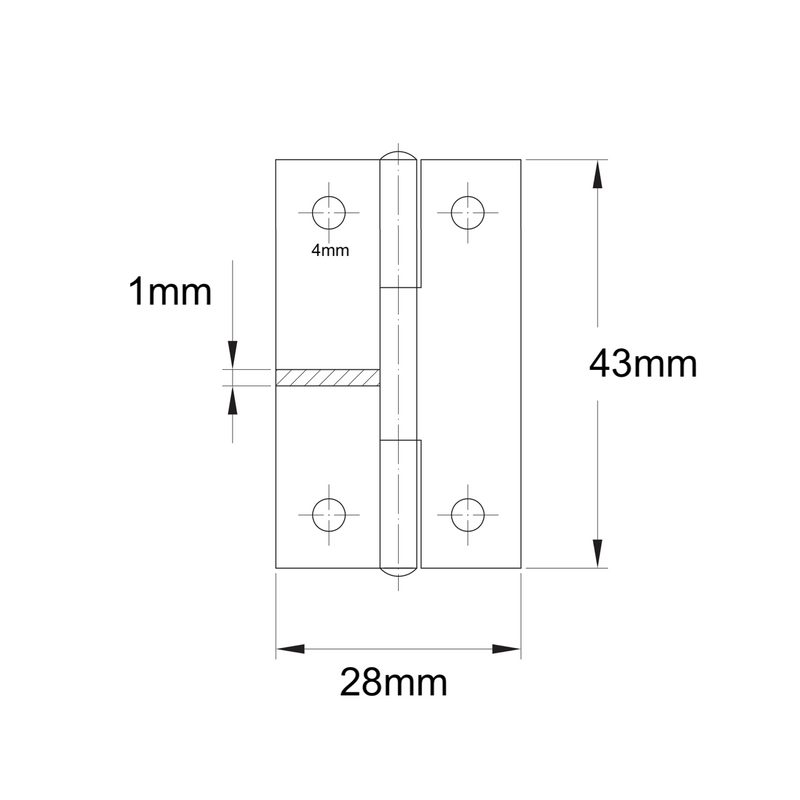 Medidas Bisagra de libro de acero zincado de calidad de 43x28 mm para armarios