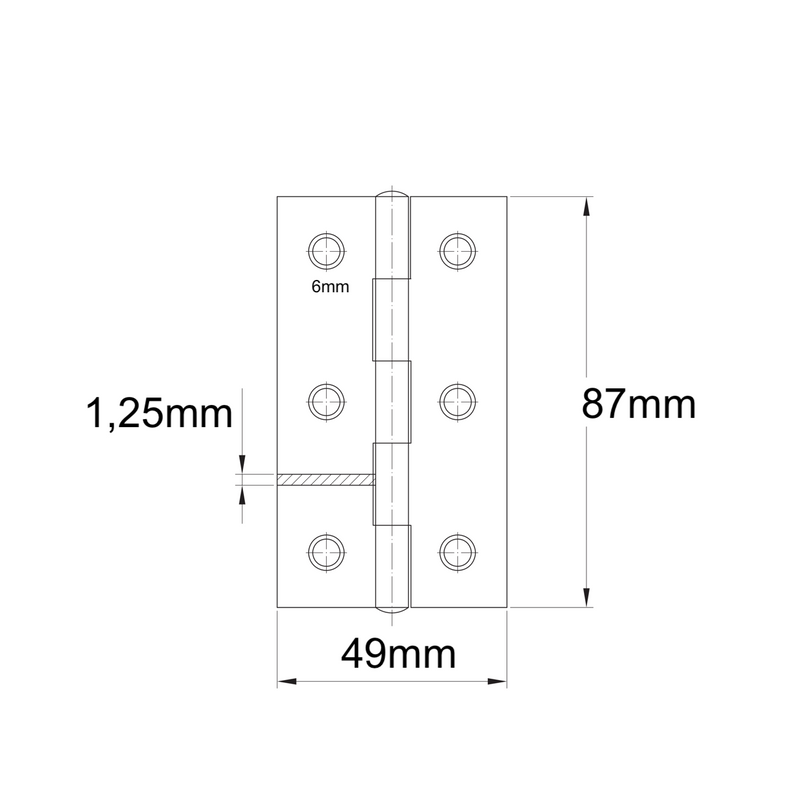 Medidas Bisagra de libro de acero latonado de calidad de 87x49 mm para armarios