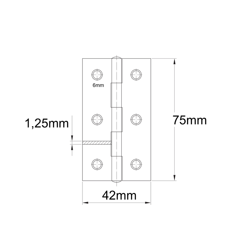 Medidas Bisagra de libro de acero latonado de calidad de 75x42 mm para armarios