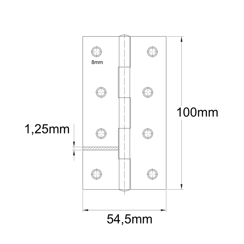 Medidas Bisagra de libro de acero zincado de calidad de 100x54,5 mm para armarios