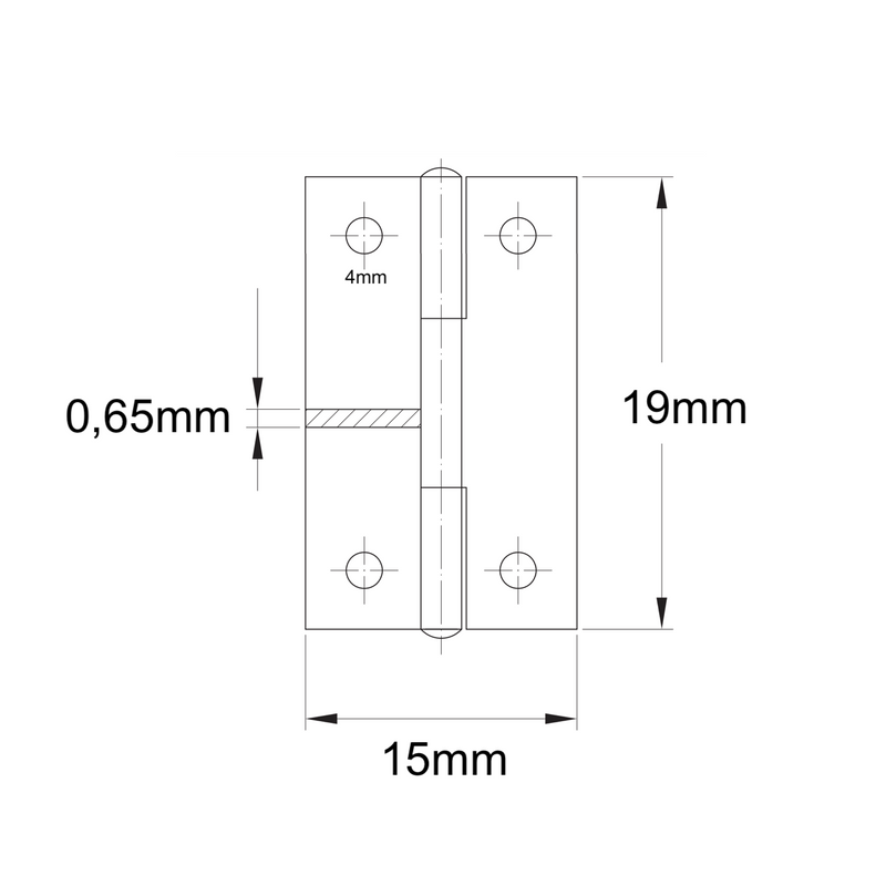 Medidas Bisagra de libro de acero zincado de calidad de 19x15 mm para armarios