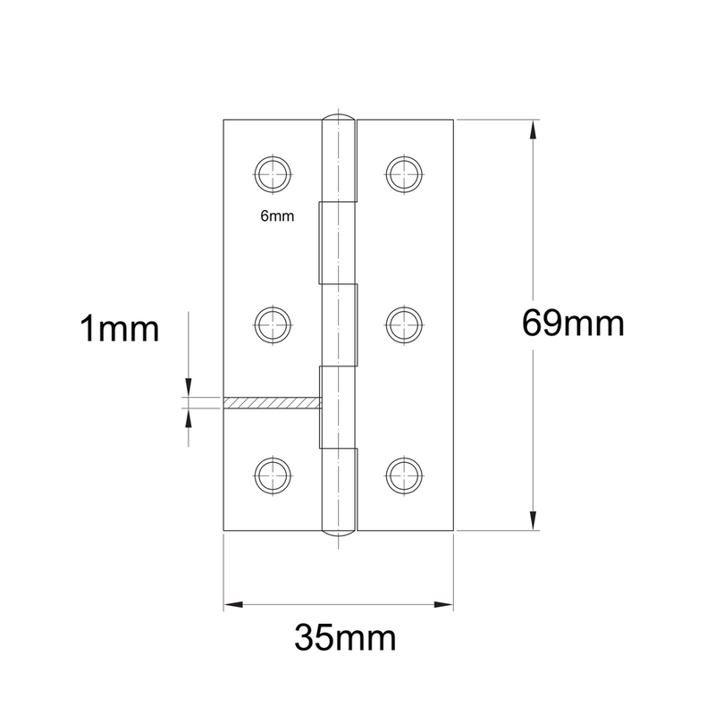 Medidas Bisagra de libro de acero zincado de calidad de 69x35 mm para armarios