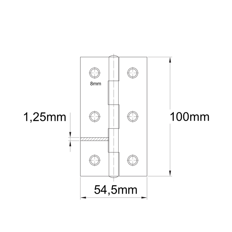 Medidas Bisagra de libro de acero latonado de calidad de 100x54,5 mm para armarios