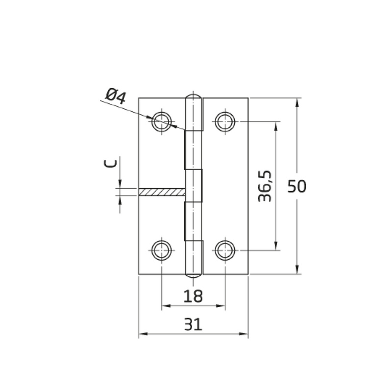 Medidas Bisagra de libro de acero latonado de calidad de 50x31 mm para armarios