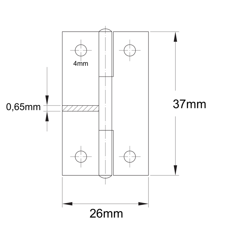 Medidas Bisagra de libro de acero zincado de calidad de 37x26 mm para armarios