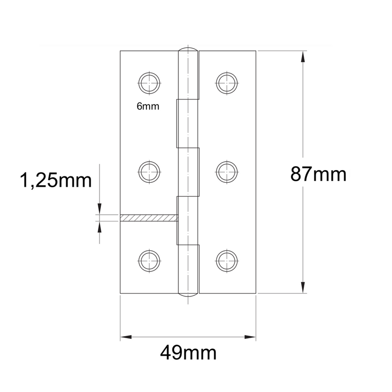 Medidas Bisagra de libro de acero zincado de calidad de 87x47 mm para armarios