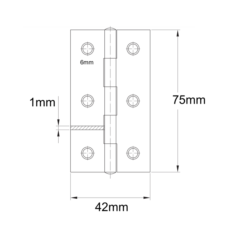 Medidas Bisagra de libro de acero zincado de calidad de 75x42 mm para armarios