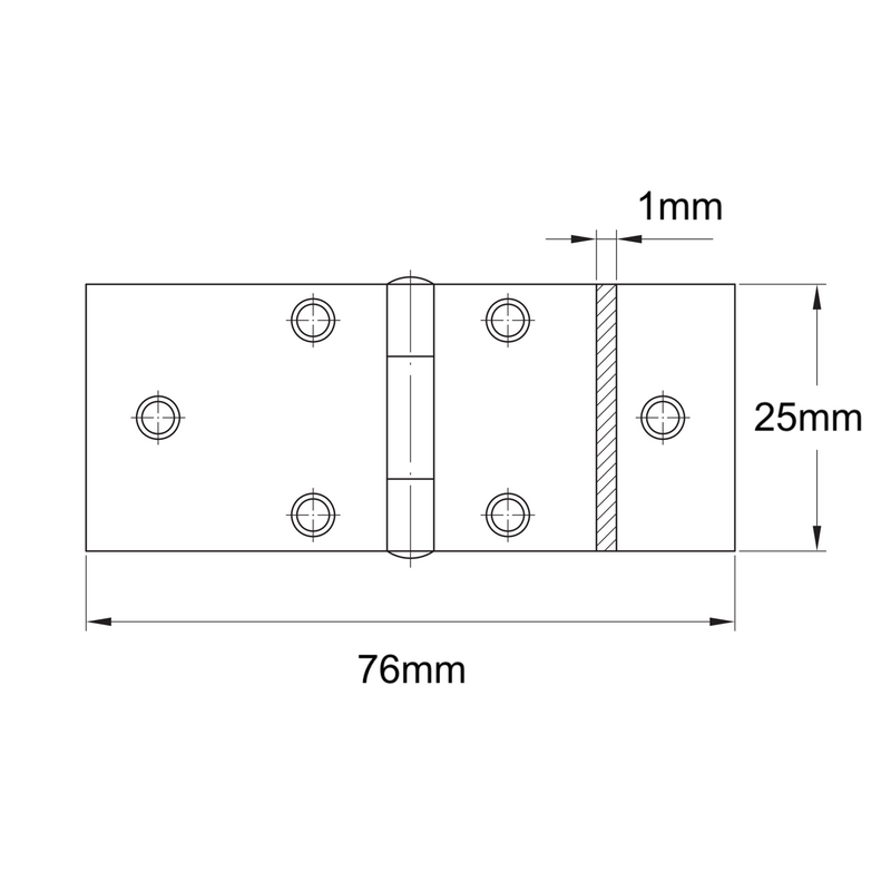 Bisagra de libro con base amplia de acero en acabado zincado para muebles