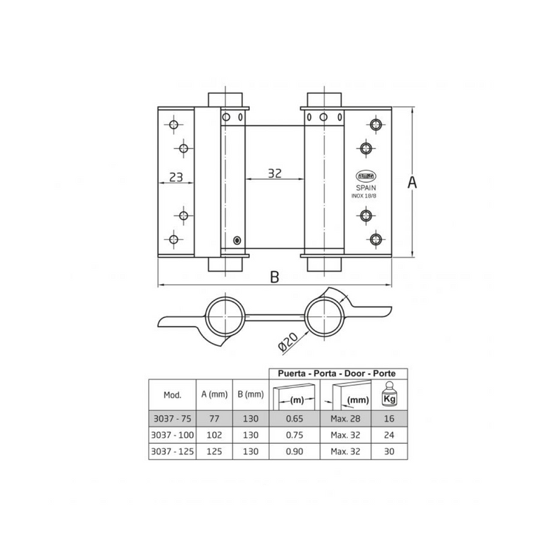 Swing hinge with double action regulation square edge gold finish