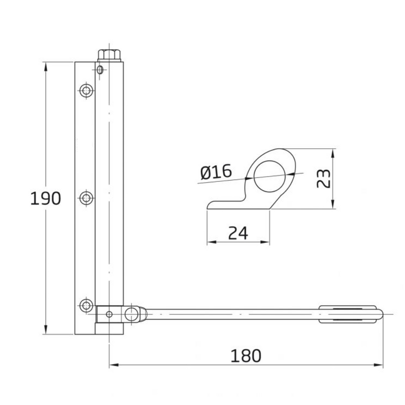 Braço de mola em latão com acabamento cromado brilhante para fecho automático de porta 190x180