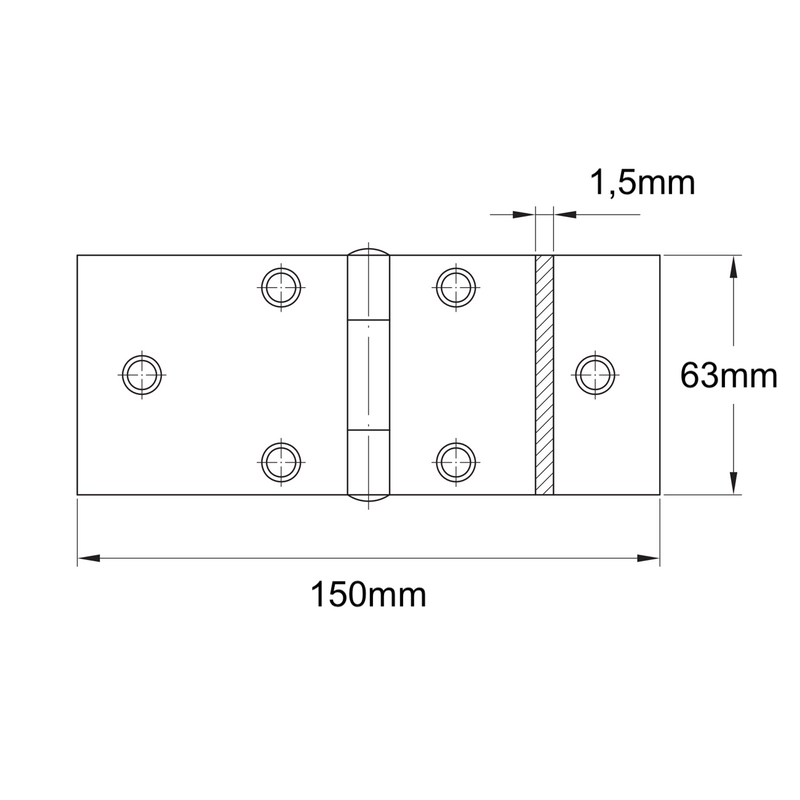 Bisagra de libro con base amplia de acero en acabado zincado para muebles