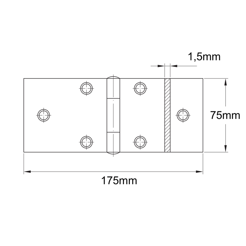 Bisagra de libro con base amplia de acero en acabado zincado para muebles