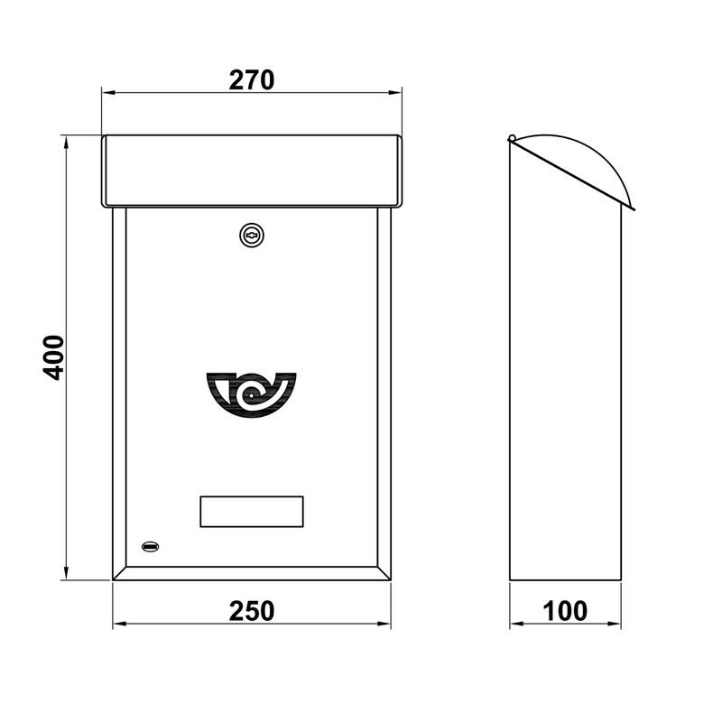 Buzón de correo individual rectangular con tapa curva exterior para pared fácil de instalar en acabado blanco