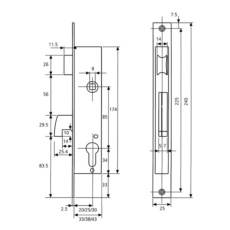 Tesa lock model 2241 made of 30mm stainless steel up to lock