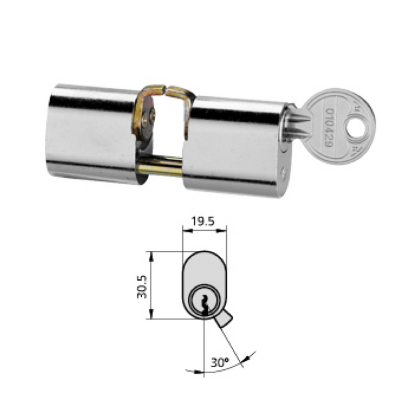 Alça de fechadura niquelada CVL 1979 com cilindro oval