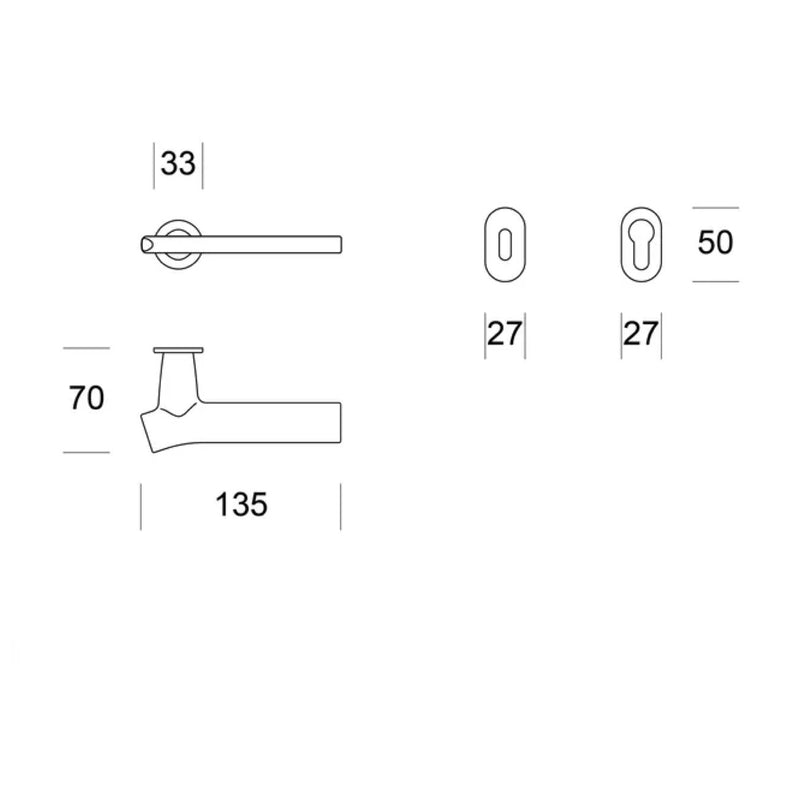 Wing brass handle in shiny chrome with 33mm small round rosette for doors