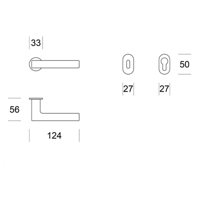 Unit C3 handle with small 33mm round rose in gloss chrome for doors