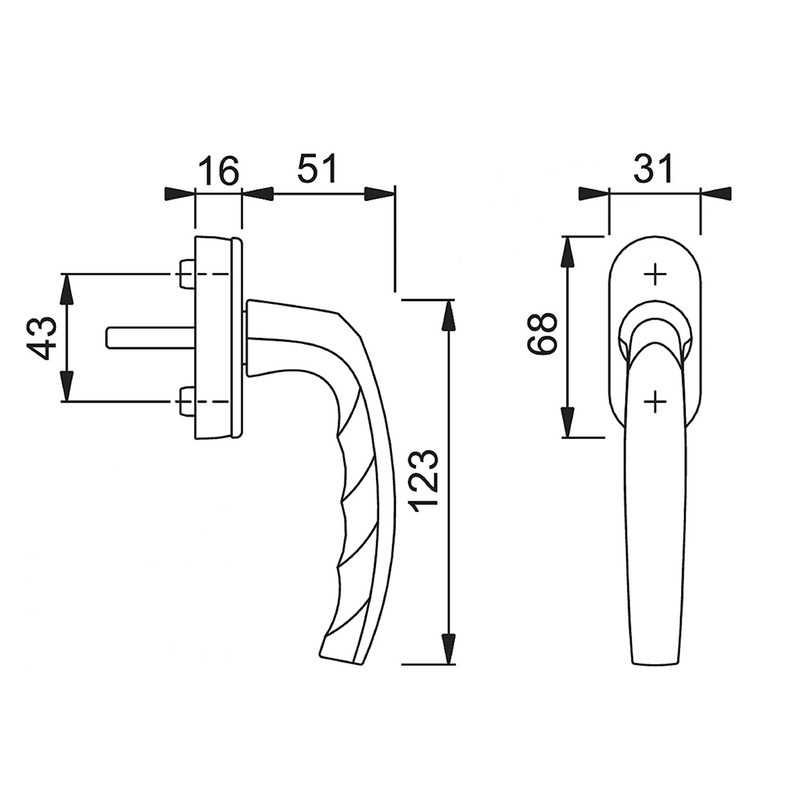 Manilla para ventana oscilobatiente Atlanta F-5 en acabado bronce de la marca Hoppe