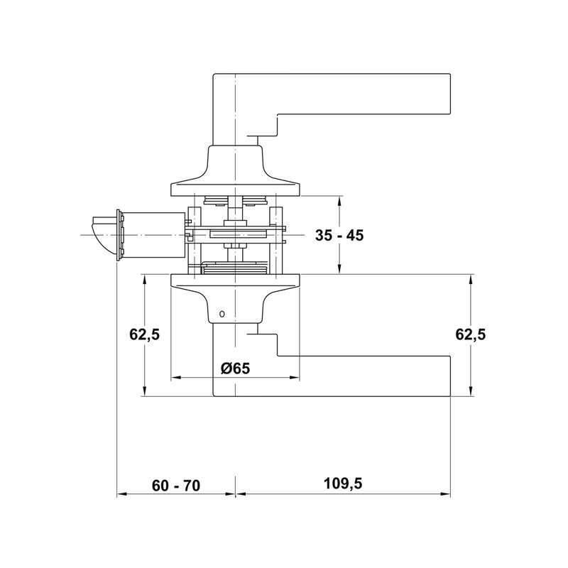 Nickel-plated mechanism handle with lock and 60/70 latch