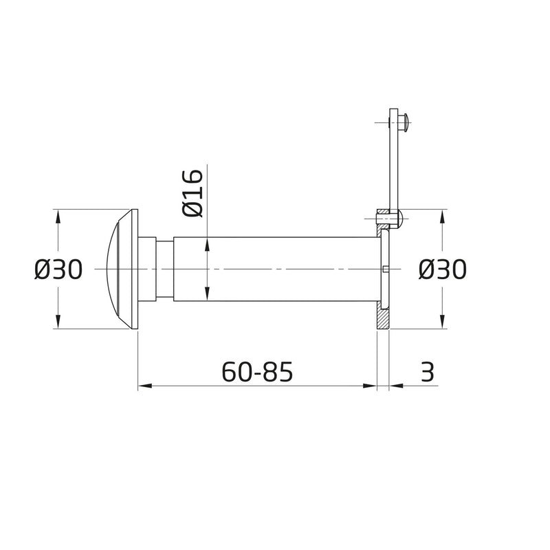 Mirilla de visor fabricada en latón negro de 16Ø para puertas de entre 60 y 85mm